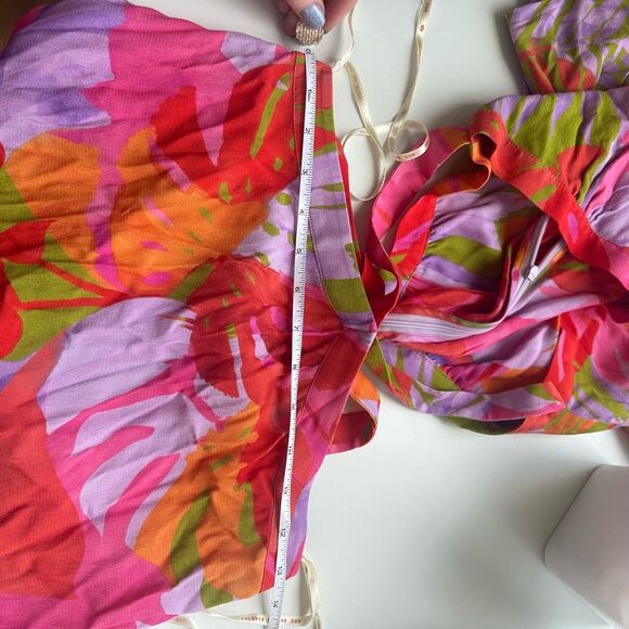 NWT Farm Rio Colorful Leaves Midi Dress Summer Multicolor Cutout Size Small - Picture 15 of 16